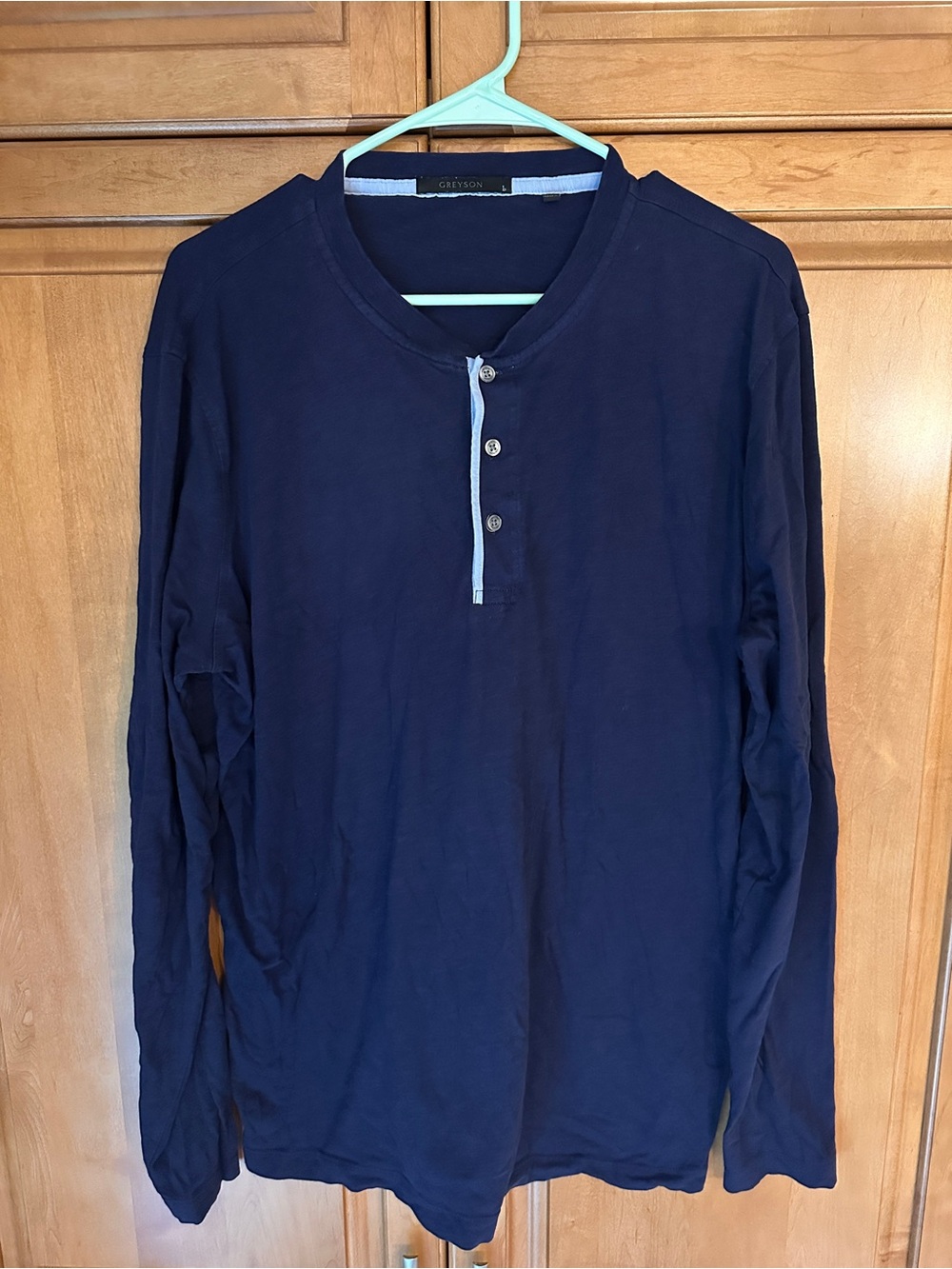 Greyson Men’s Long Sleeve Henley Navy Blue Contrast Trim Size L 100% Cotton